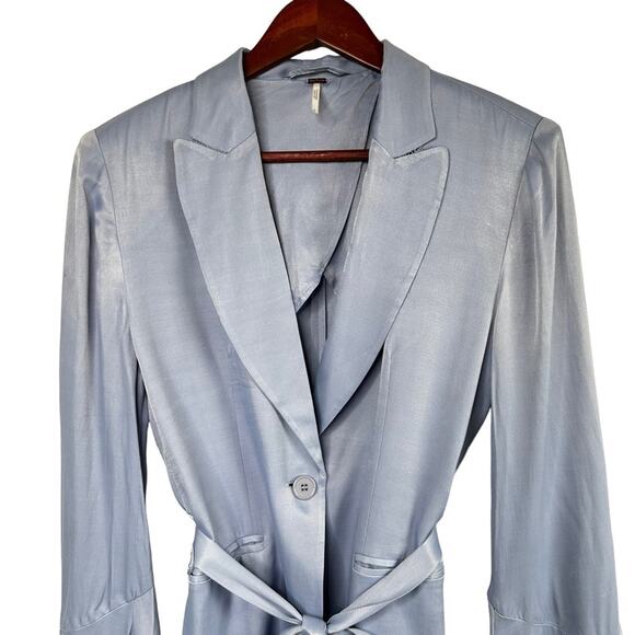 Free People Blazer Sz Small Frilled Cuff Lavender Satin Smooth Jacket  Romantic - Picture 6 of 15